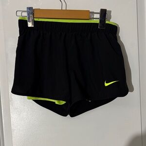 Nike Women's Black Shorts with Neon Green Accents